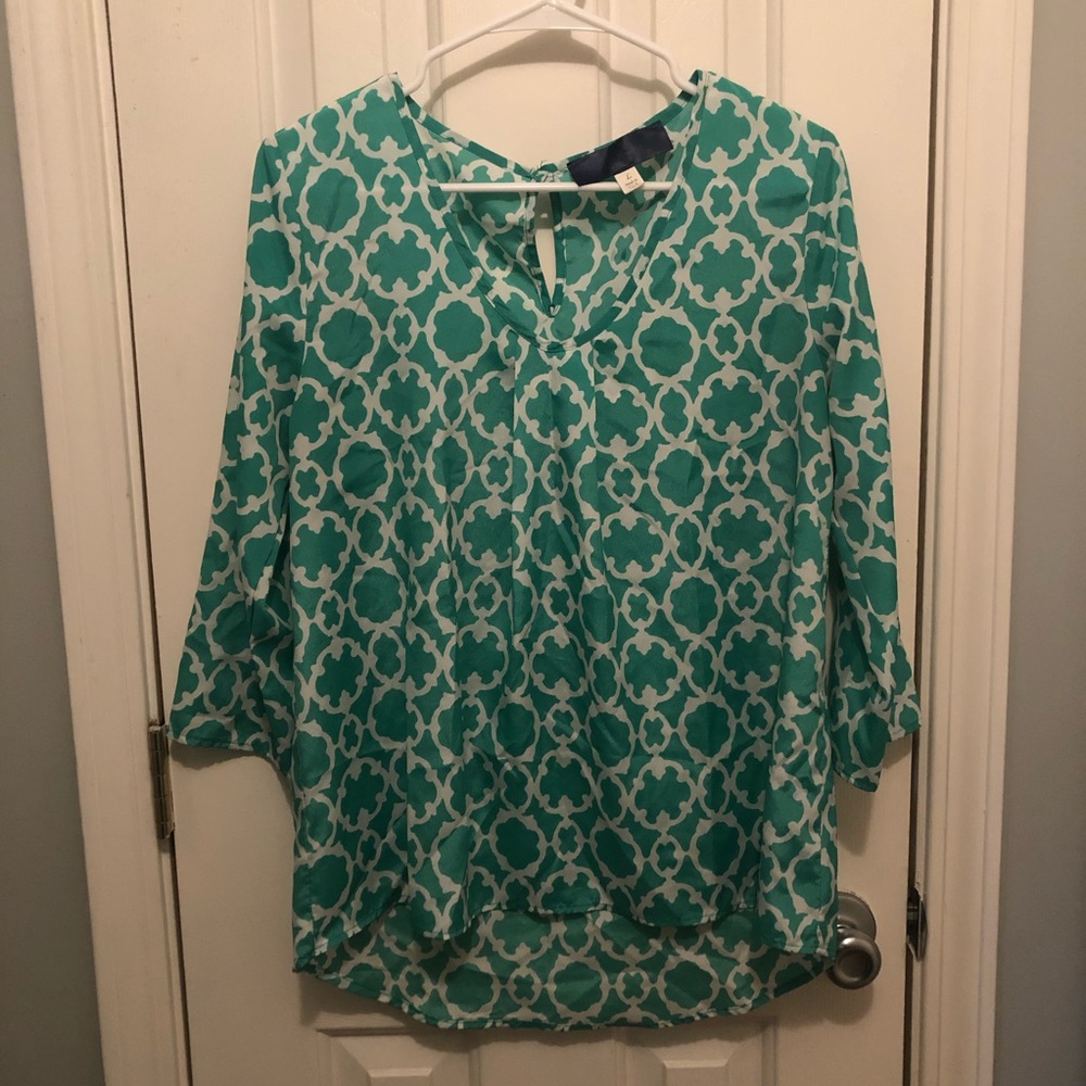 Cloud Foil Mint 3/4 Length Sleeve Blouse